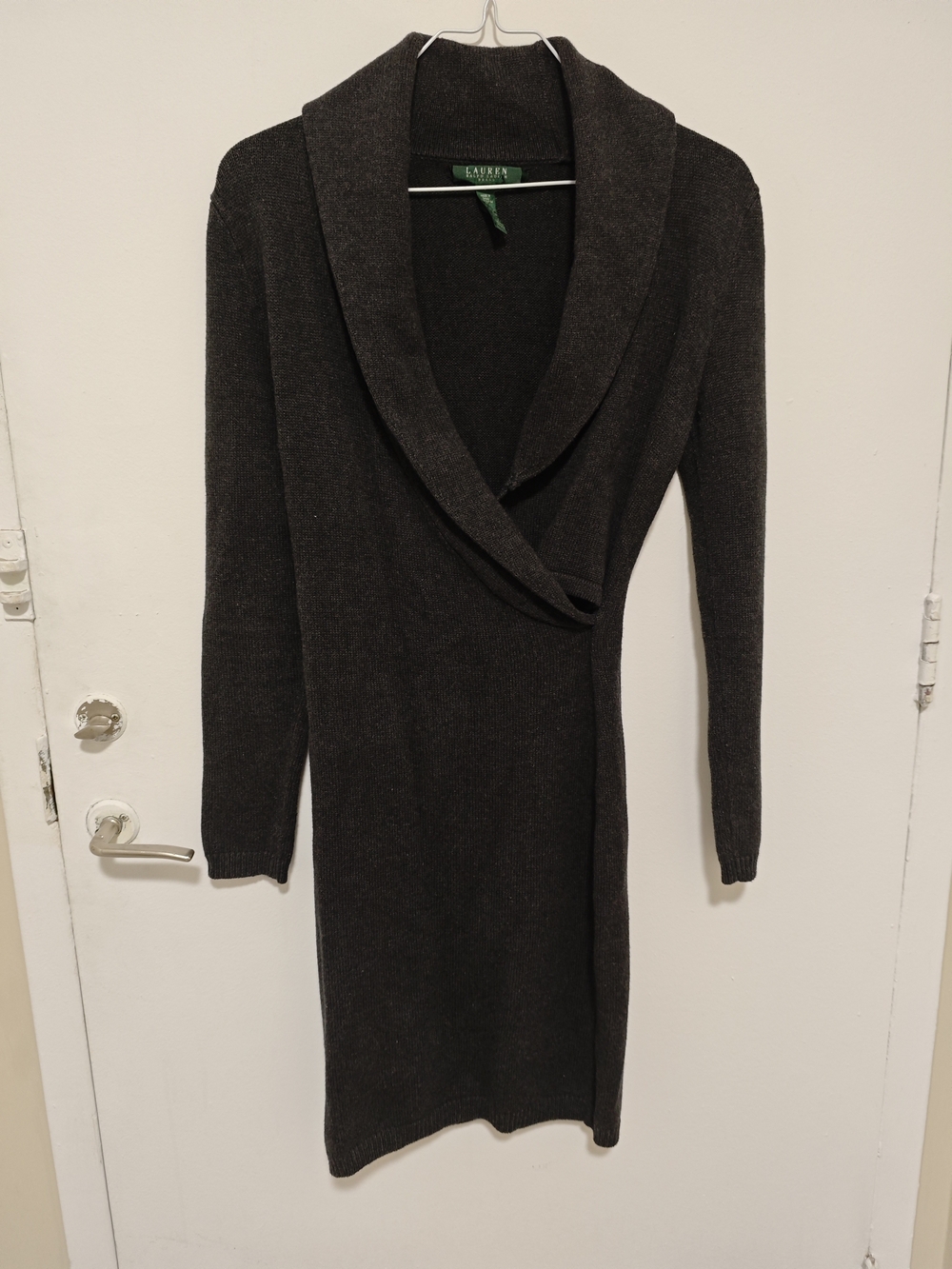 Lauren Ralph Lauren Charcoal Shawl-Collar Sweater Dress